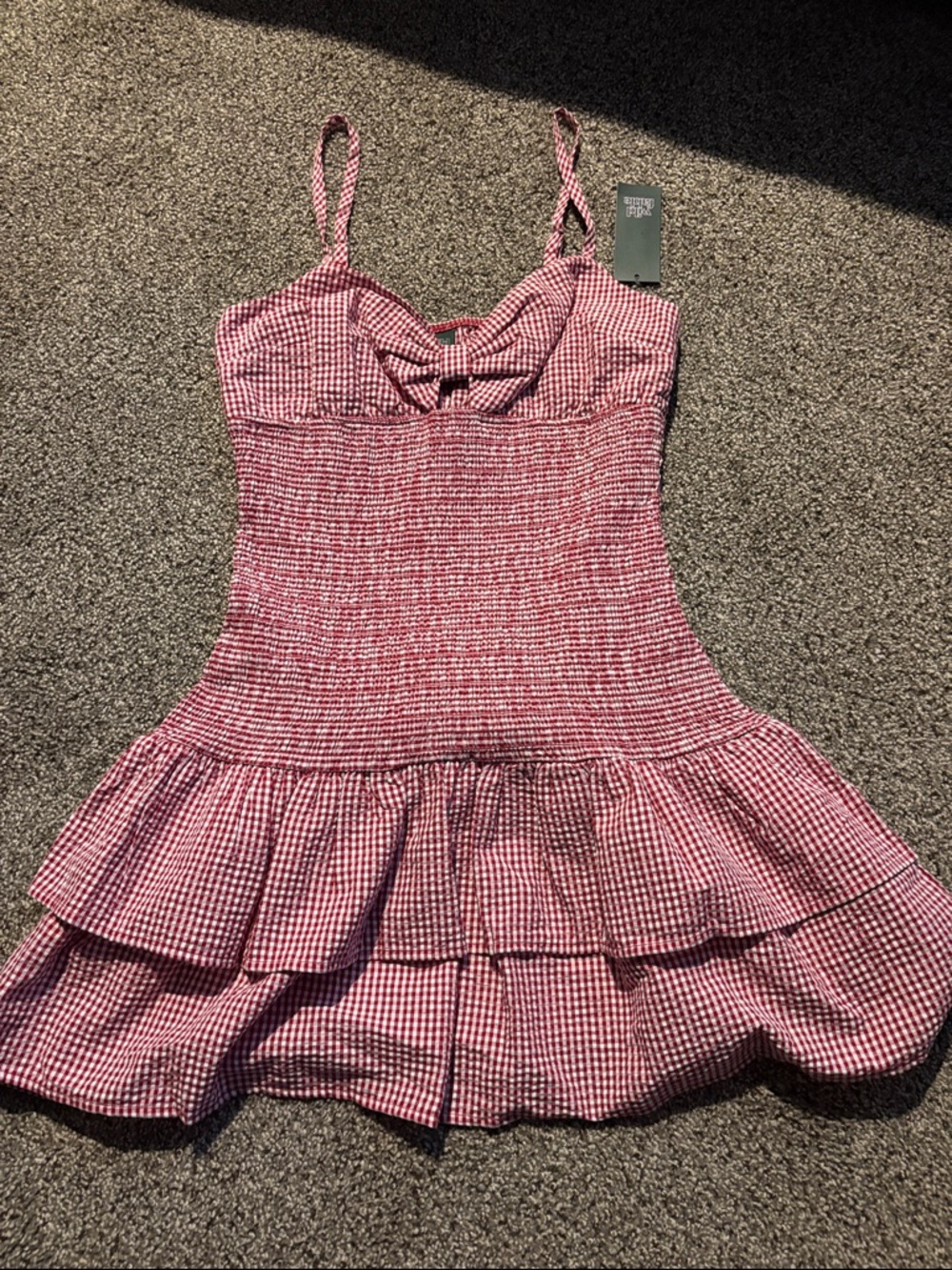 NEW wild fable Pink & White Gingham Smocked Ruffle Mini Dress